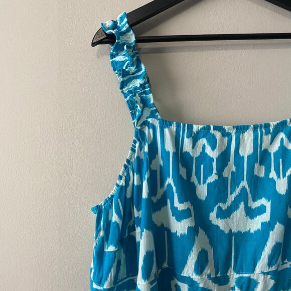 Handmade Plus Size Cotton Blue Pattern Elastic Straps Dress - Picture 3 of 16